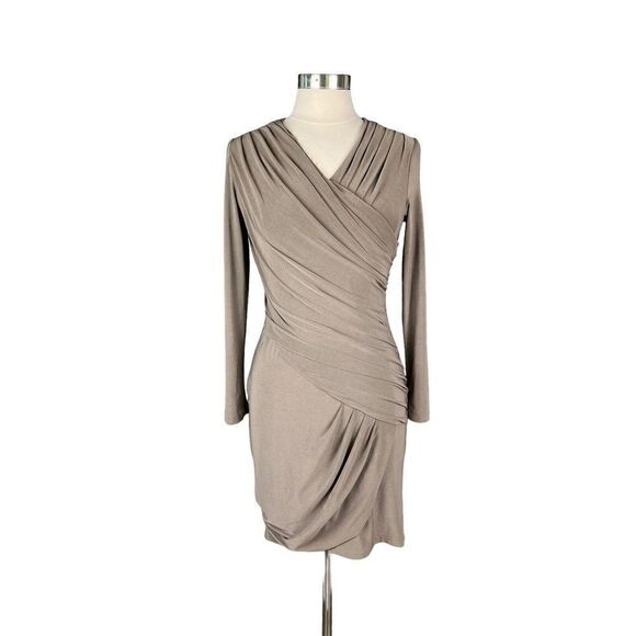 Komarov Women’s Brown Side Drape Ruched Stretch Slimming Flattering Dress Sz Sm - Picture 1 of 11